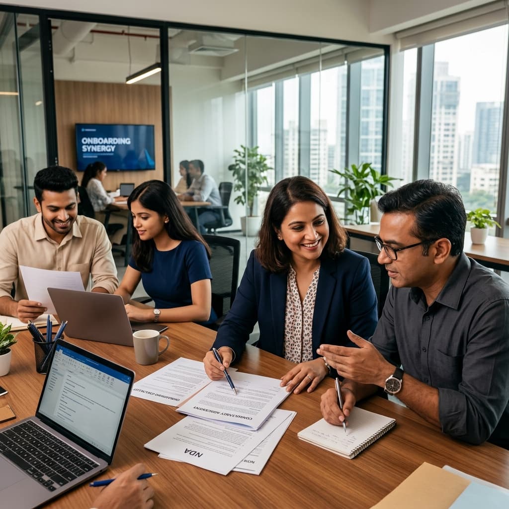 Team collaborating on contract staffing solutions